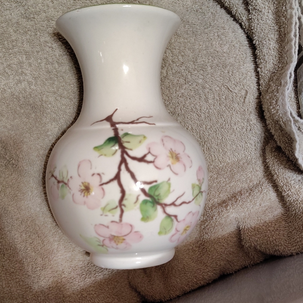 Albert Weiss Floral Vase - Cream with Pink and Green Design